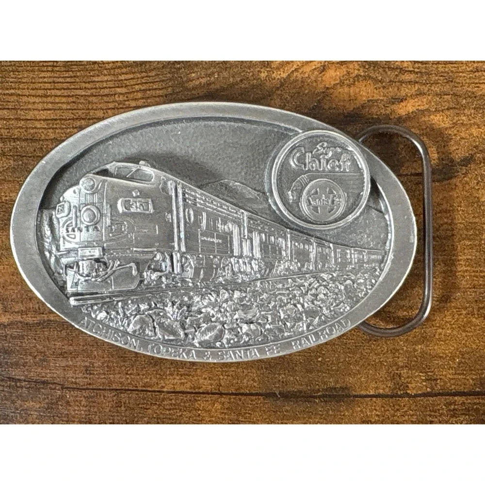 Vintage '88 Santa Fe Super Chief Railroad Pewter Belt Buckle C&J Inc CJ 1172 USA